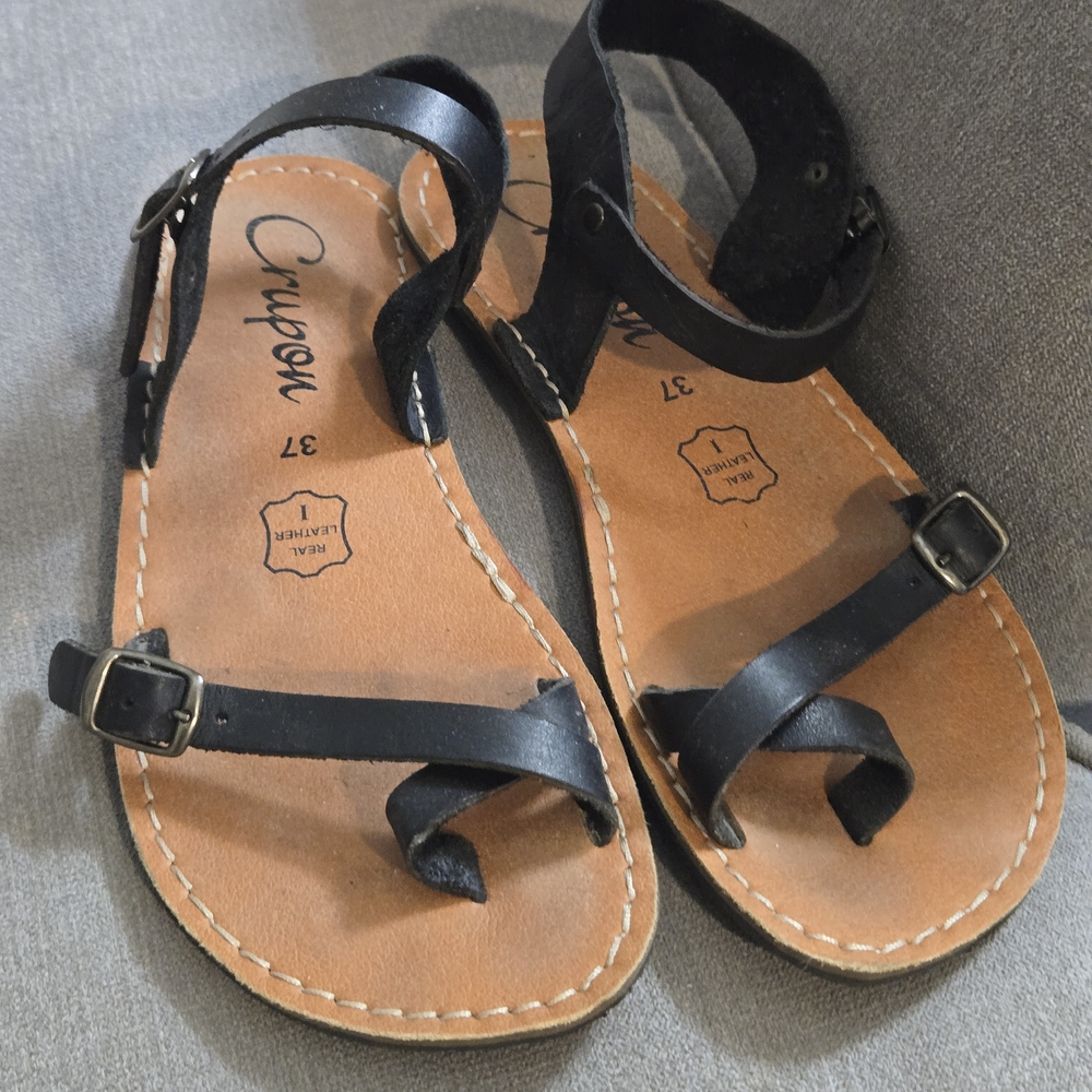Crupon Nomade Light Nero - Black Leather Women's Sandals